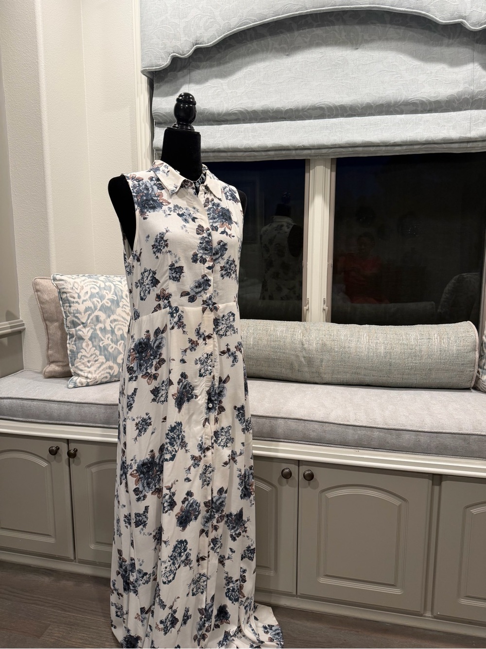 Mystree White Maxi Dress with Blue Floral Print
